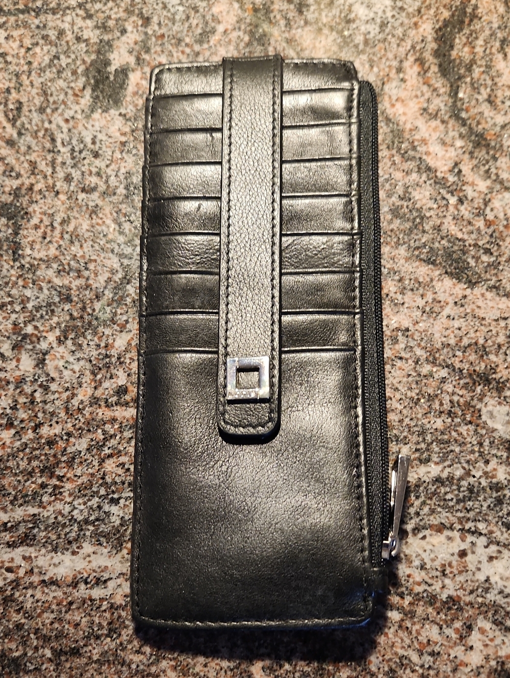 Black Leather Zip Wallet with Card Slots